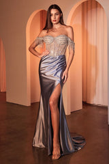 Embellished Off The Shoulder Satin Gown - treasures-4-u-2-day