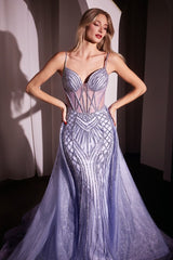 Beaded Fitted Gown With Overskirt