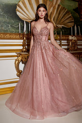 A-Line Beaded Gown With Lace Detail - treasures-4-u-2-day