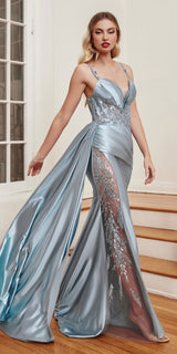 Ladivine CDS417 Floor Length Soft Satin Fitted Gown with Side Sash