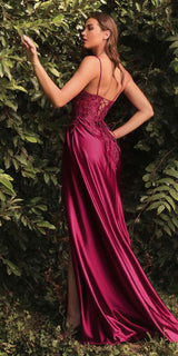Ladivine CM318 Lace & Satin Dress with Leg Slit