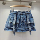 Retro Pink Large Pocket Denim Suit Spring Summer Sleeveless Short Vest High Waist Hip Wrapped Skirt 2 Pieces Sets Women Outfits - treasures-4-u-2-day