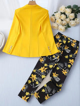 New Women's Fashionable Solid Color Top And Printed Pants Set