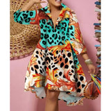 Women Sexy Fashion Printed Shirt Dresses Chic V Neck Loose Long Sleeve Dress Causal Vacation Female Mini Vestidos Robe Clothing - treasures-4-u-2-day