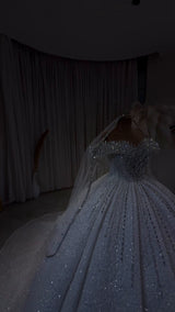 Luxury Royale Crystal Beaded Off-Shoulder Wedding Gown GD105
