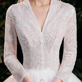 Elegant Lace Bridal Gown with Long Sleeves and Train