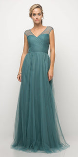 Ladivine ET320 Illusion V-Neck and Back Long Dress