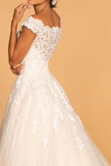 Boat-Neck Embroidered Mesh A-Line Wedding Gown - treasures-4-u-2-day