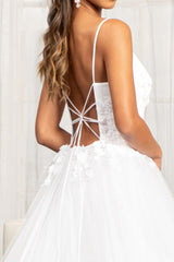 Embroidery & 3D Floral Applique Embellished V-Neck Mesh Wedding Dress - treasures-4-u-2-day