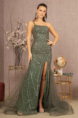 Asymmetric Glitter Mesh Mermaid Dress w/ Mesh Layered Tail - treasures-4-u-2-day