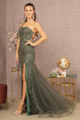 Asymmetric Glitter Mesh Mermaid Dress w/ Mesh Layered Tail - treasures-4-u-2-day