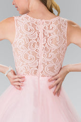 Sleeveless Short Dress with Lace Bodice and Sheer Waistline