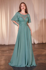 A-Line Chiffon Gown With Caplet - treasures-4-u-2-day