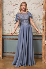 A-Line Chiffon Gown With Caplet - treasures-4-u-2-day