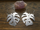 Handmade Monstera Leaf Hoop Earrings: Brass Tropical Jewelry - treasures-4-u-2-day