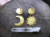 Handmade Sun and Moon Dangle Earrings: Mixed Metal Celestial Jewelry - treasures-4-u-2-day