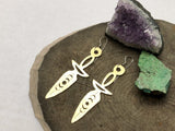 Dagger earrings, hammered metal jewelry, moon phase dagger earrings - treasures-4-u-2-day