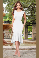 Kennedy Flutter Sleeve High-Low Flounce Hem Midi Dress (Wht) - treasures-4-u-2-day