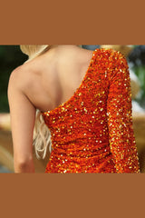 Rita Single Sleeve Sequin Cocktail Party Mini Dress (Orange) - treasures-4-u-2-day