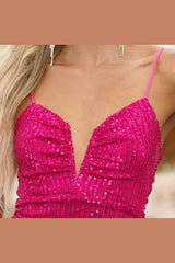 Emma V-Neckline Sequin Bespangled Mini Dress (Fuchsia) - treasures-4-u-2-day
