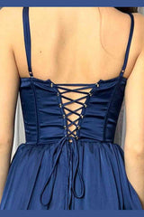 The Maeve Lace-Up Corset Tiered Slit Skirt Midi Dress (Navy) - treasures-4-u-2-day