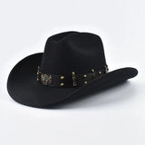 Men Women Western Cowboy Hat with Leather Vintage Big-edge Gentleman Cowgirl Hat Cloche Church Caps