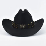 Men Women Western Cowboy Hat with Leather Vintage Big-edge Gentleman Cowgirl Hat Cloche Church Caps
