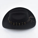 Men Women Western Cowboy Hat with Leather Vintage Big-edge Gentleman Cowgirl Hat Cloche Church Caps