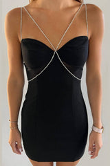 The Millionaire Diamond Criss-Cross Straps Mini Dress (Black) - treasures-4-u-2-day