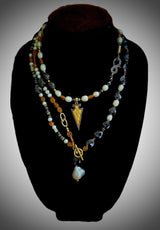Natural Black Mossanite and Orange Sapphire Necklace