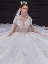 Luxury White Wedding Dress with Crystal Beads