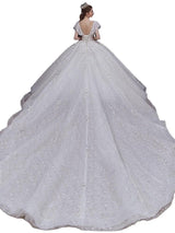 Luxury White Wedding Dress with Crystal Beads