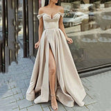 Red Satin Large Swing Split Sleeveless Gown