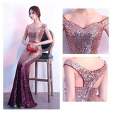 Rose Gold Sequined Long Slim Fit Fashion Host Gown