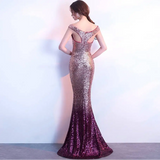 Rose Gold Sequined Long Slim Fit Fashion Host Gown