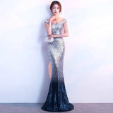 Rose Gold Sequined Long Slim Fit Fashion Host Gown