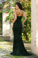 Stardust One Shoulder Strappy Back Sequin Gown (Emerald) - treasures-4-u-2-day