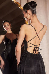 Ladivine Amoris T214 Sleeveless Spaghetti Strap A-Line Glitter Gown