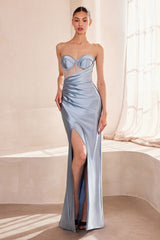 Ladivine Amoris T708 Strapless Fitted Satin Prom Gown