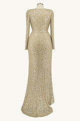 Ladivine Amoris T801 Long Sleeve Sheath Sequin Evening Gown