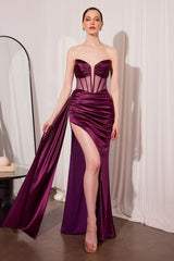 Ladivine Amoris T811 Long Fitted Satin Strapless Evening Gown