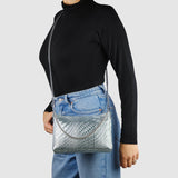 Italian Genuine Grid Metallic Suede Crossbody Bag 101315 - treasures-4-u-2-day