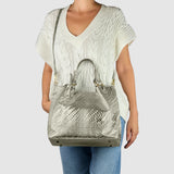 Grid Metallic Suede Leather Top-Handle Bag - treasures-4-u-2-day