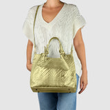 Grid Metallic Suede Leather Top-Handle Bag - treasures-4-u-2-day