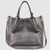 Grid Metallic Suede Leather Top-Handle Bag - treasures-4-u-2-day