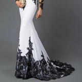 White Embroidered Lace Maxi Fishtail Slim Tail Gown