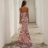 Women Sexy V Neck Off Shoulder Sequin Mosaic Gown
