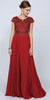 Juliet 657 Cap Sleeves Beaded Bodice A-line Long Dress