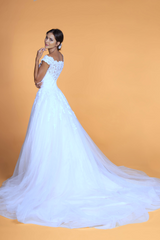 Boat-Neck Embroidered Mesh A-Line Wedding Gown - treasures-4-u-2-day