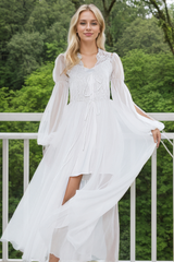 Boho Lace Embroidered Long Sheer Robe Set with Camisole Dress